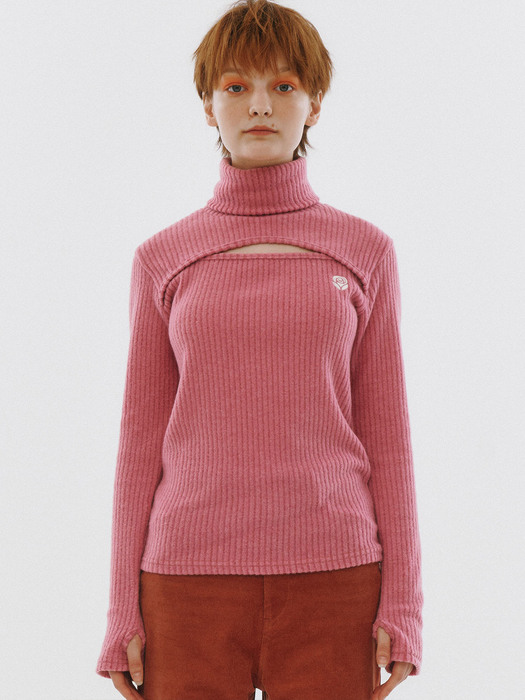 Cut-out Turtle Neck Knit [PINK]