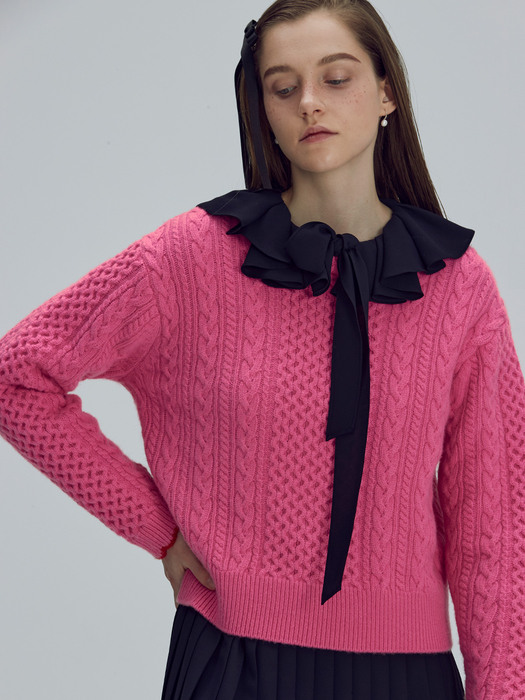 Wave cable round knit - Pink