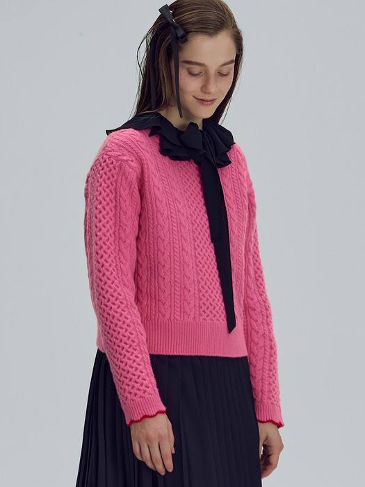 Wave cable round knit - Pink