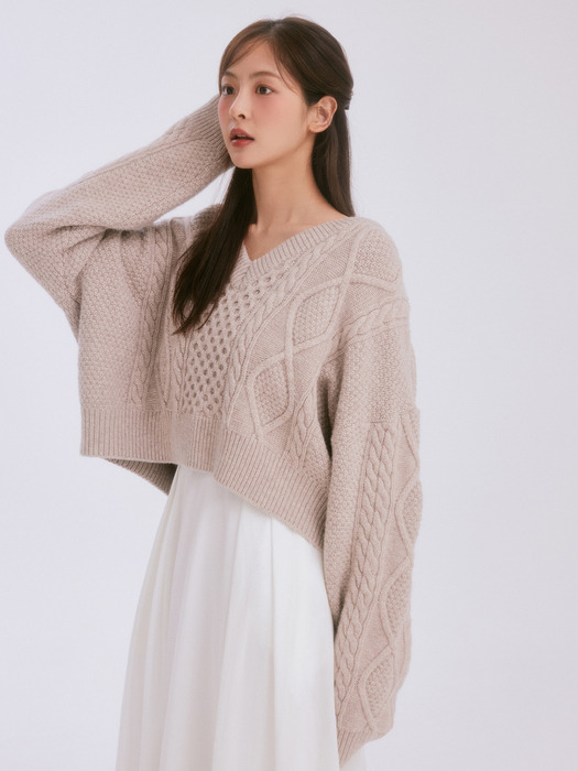 Cable crop wool knit 2color