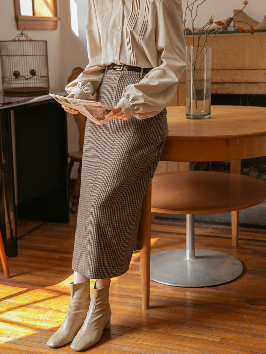 CATHERINE hound tooth long skirt_brown