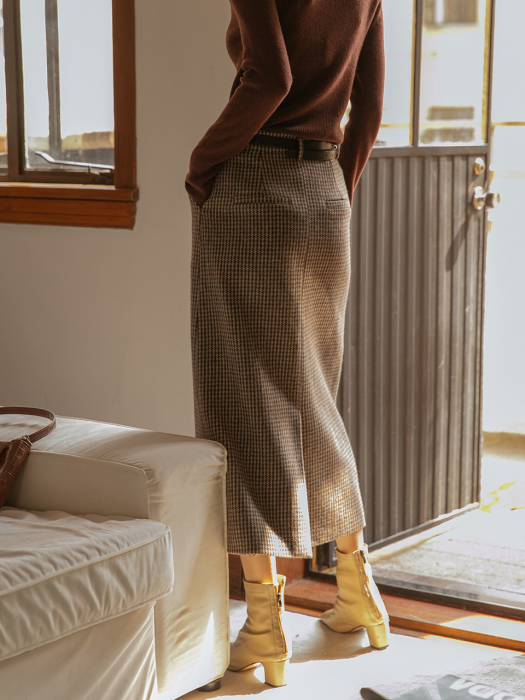 CATHERINE hound tooth long skirt_brown