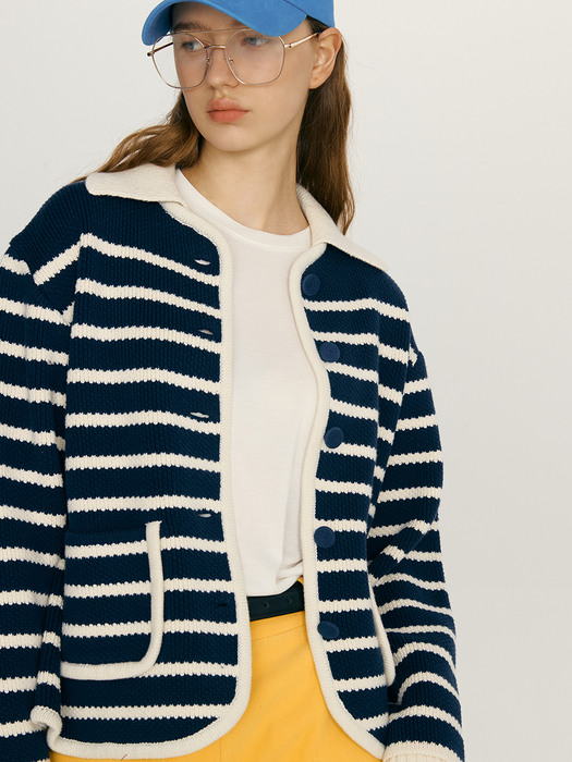 LUCKY Stripe Knit Cardigan (Navy&Ivory)