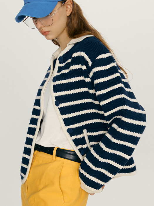LUCKY Stripe Knit Cardigan (Navy&Ivory)