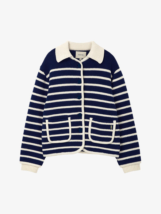 [N]LUCKY Stripe Knit Cardigan (Navy&Ivory)