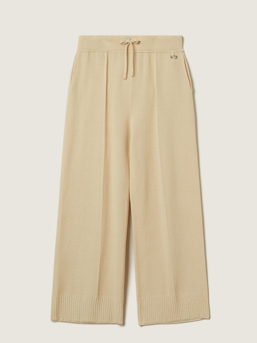 [SET] Elastic supima cotton double crewneck pullover / wide pants_Ecru