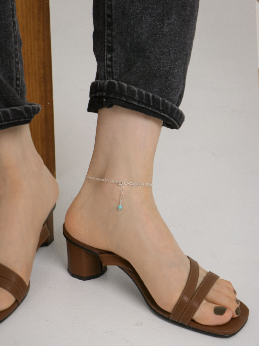 Turquoise Point Round Silver Chain Anklet Iak27 [Silver]