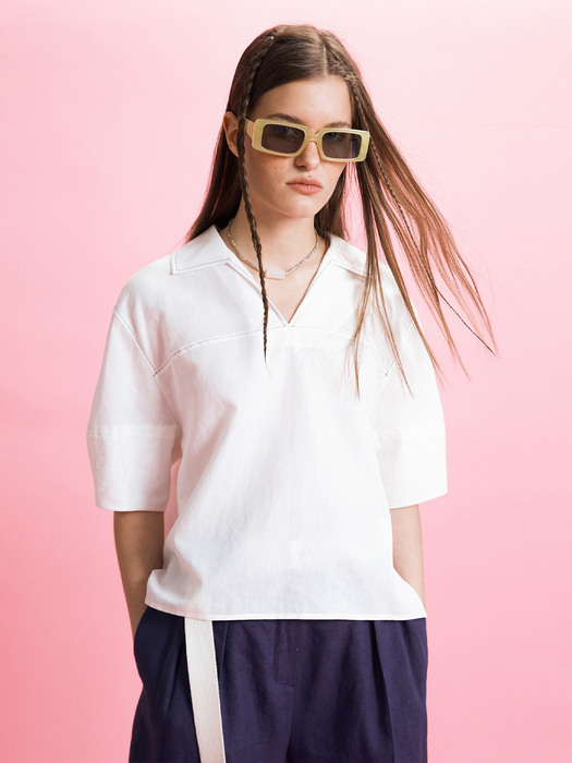 STITCH CROP SHIRT - WHITE