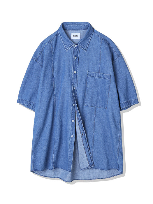 FRONT SEAM WASHED DENIM SHIRT LIGHTBLUE