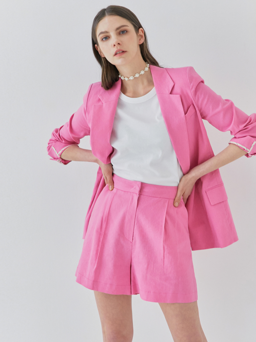 Linen single button blazer in pink
