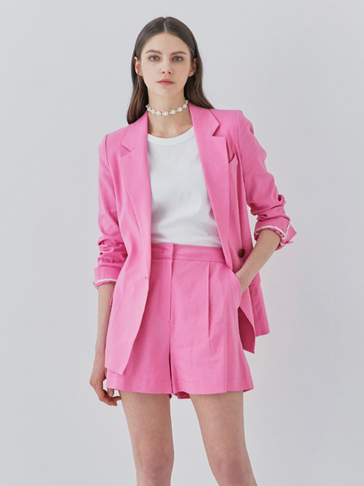 Linen single button blazer in pink