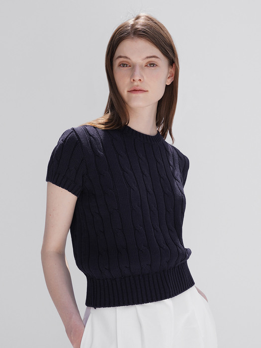 Cotton Round Cable Knit - Navy