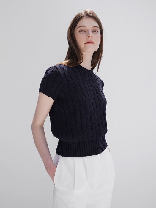 Cotton Round Cable Knit - Navy