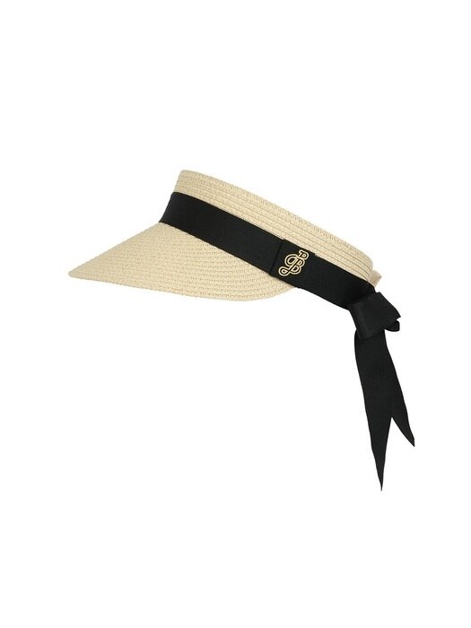 BLACK RIBBON STRAW VISOR_Light Beige