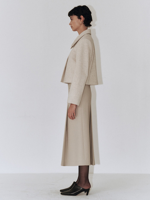 A-line Pleats Wool Skirt(+Belt Set)_Khaki Beige