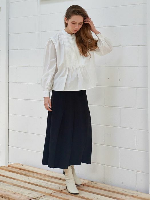 PLEATS FLARE SKIRT_BLACK