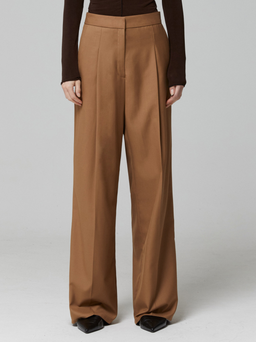 BUCKLE WIDE SLACKS_CAMEL