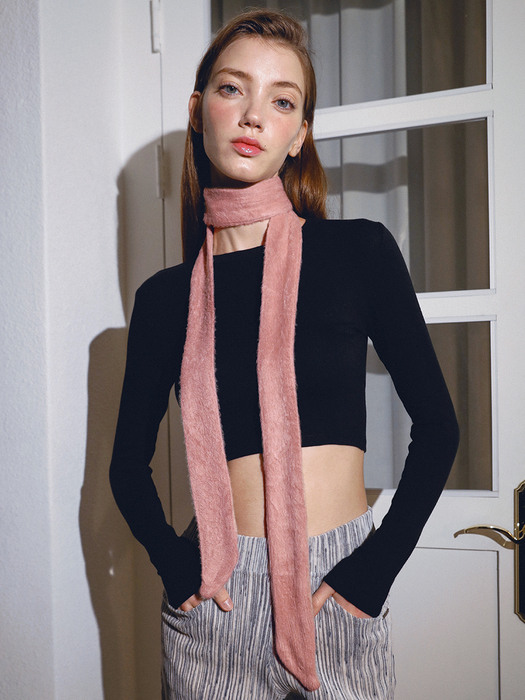 BRUSHED MOHAIR WOOL SCARF-CORAL PINK