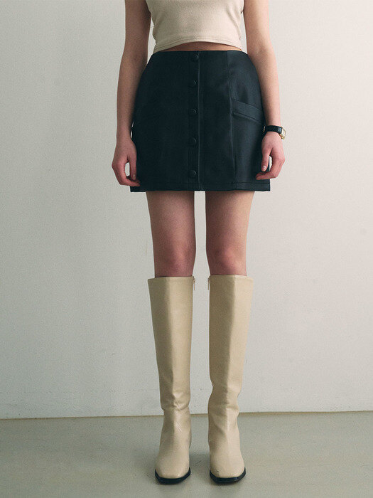 Mini pocket leather skirt - black