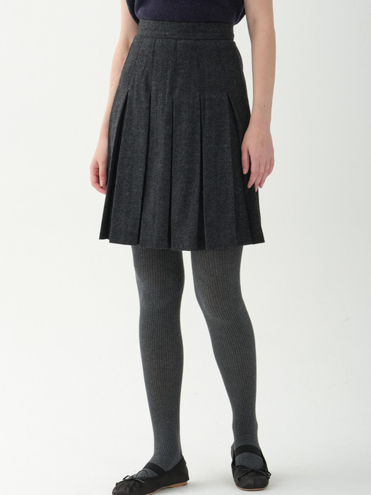 wool pleated skirt_dark gray