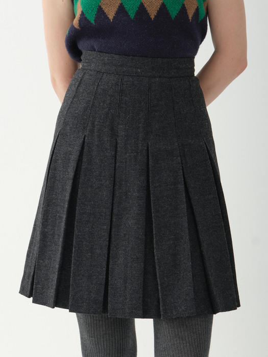 wool pleated skirt_dark gray