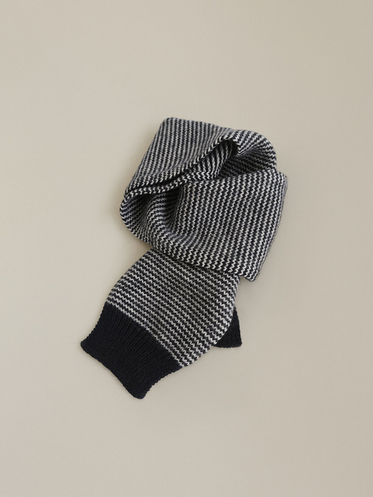 Caron stripe knit muffler (Dark navy)