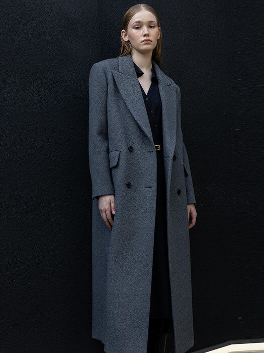 CASHMERE TAILORED DOUBLE LONG COAT GREY