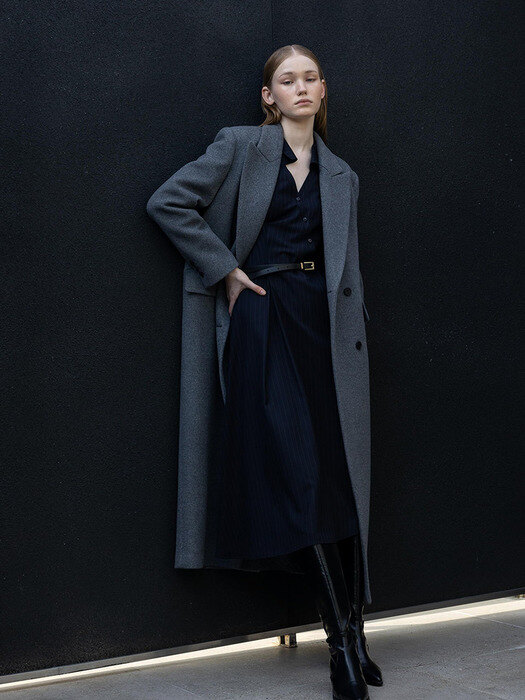 CASHMERE TAILORED DOUBLE LONG COAT GREY