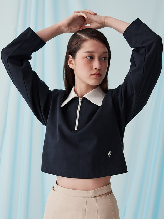 Half ZipUp Collar Cotton Top  Navy (KE3140M05R)