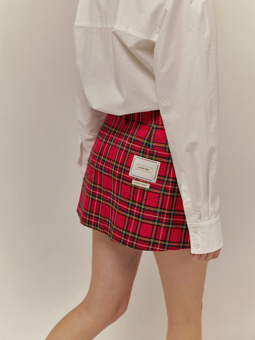 90s check mini skirt_red