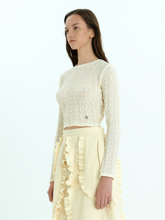 Back-open Wrinkle Lace Top_Ivory