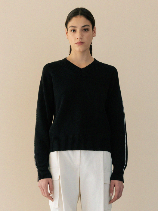 cotton blend spring v-neck knit (black)