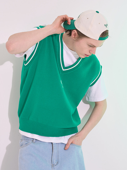 color block embroidered ball cap_ green
