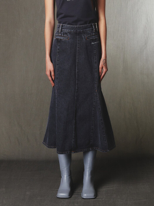 Denim Mermaid Skirt Charcoal