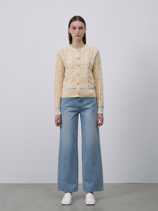 Cotton cable cardigan-Light Yellow