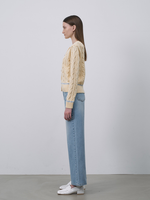 Cotton cable cardigan-Light Yellow