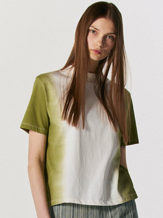 Gradation Washing Half Neck Short Sleeve [GREEN]