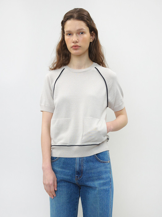 [Women] Two Pocket Line Short Sleeve Knit Top (Dark Cloud)