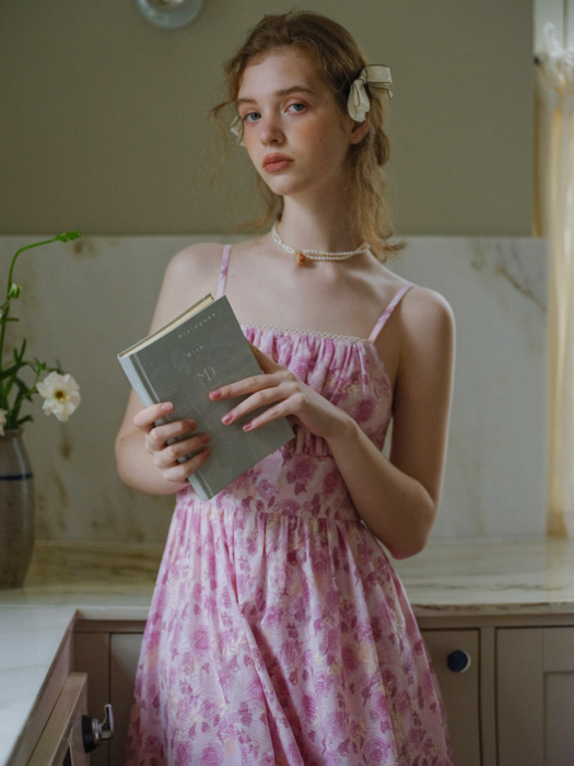 Cest_Pink flower silm sleeveless dress