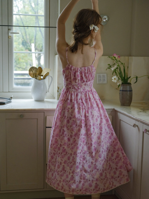 Cest_Pink flower silm sleeveless dress