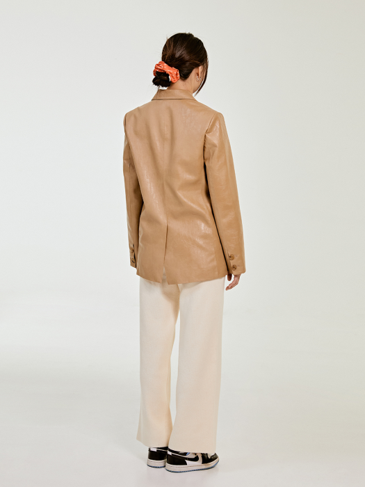 FAUX LEATHER TAILORED JACKET_BEIGE