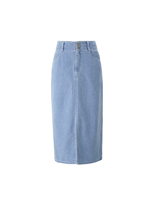 Front slit stitch denim skirt - Aqua blue