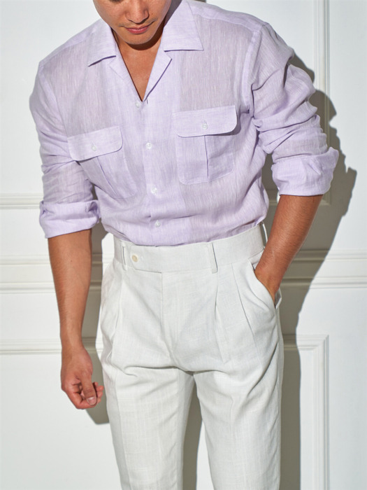 Open-collar Linen Shirts Light Purple / ALCSH006