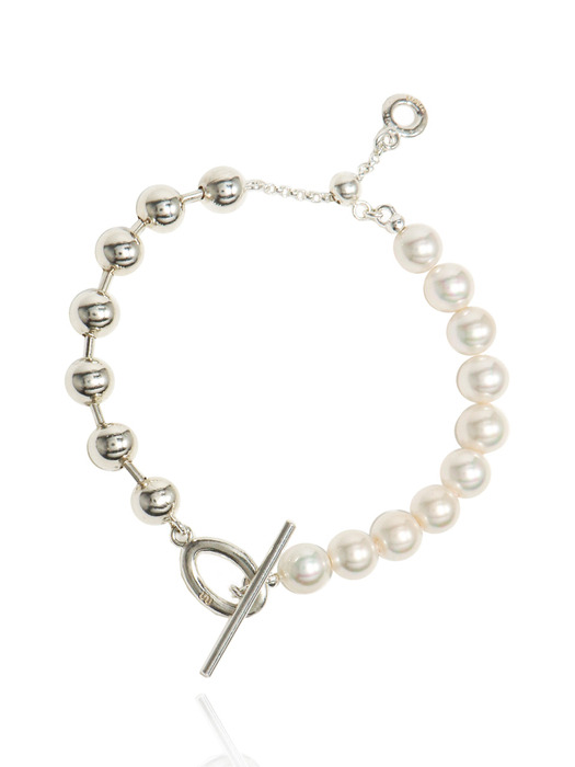 Unbal Pearl T-obar Silver Bracelet Ib266 [Silver]