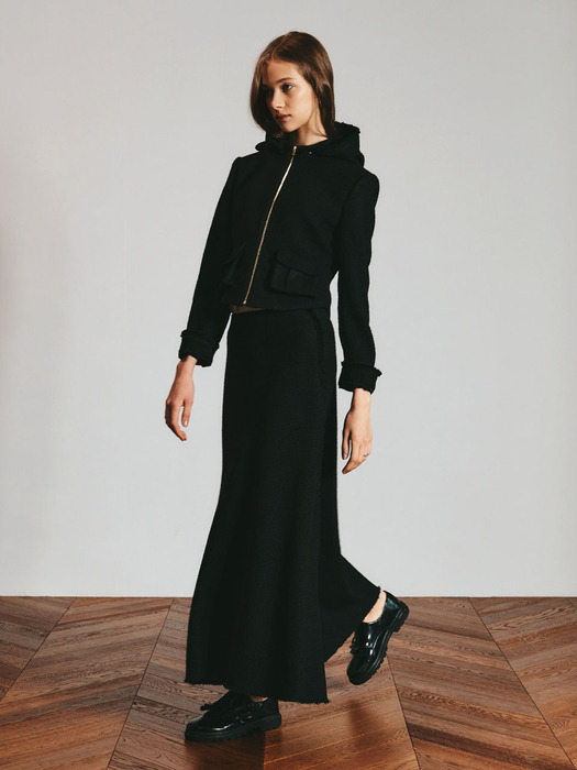 Belleza Tweed Flared Skirt_Black Solid