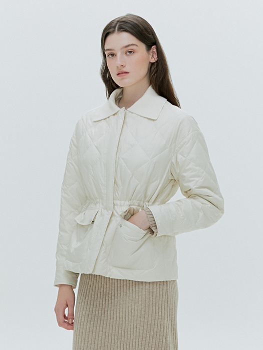 CASHMERE COLLAR LIGHT DOWN JACKET [IVORY][BLACK]