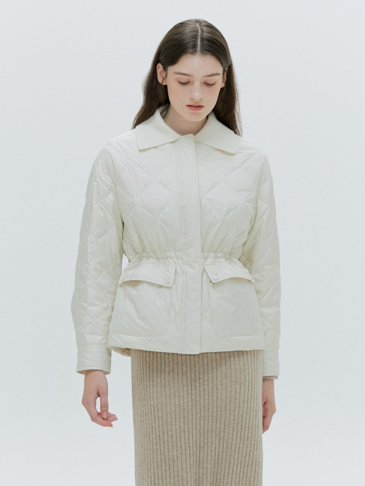 CASHMERE COLLAR LIGHT DOWN JACKET [IVORY][BLACK]