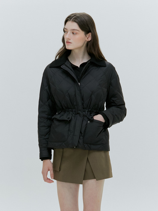 CASHMERE COLLAR LIGHT DOWN JACKET [IVORY][BLACK]