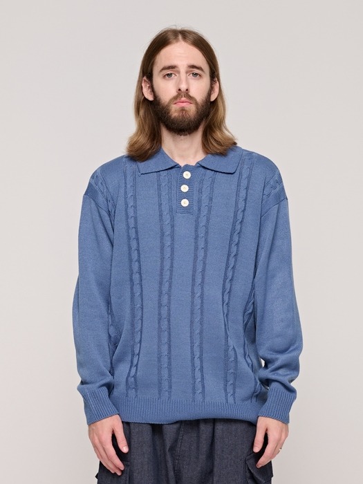 CB CABLE COLLAR KNIT (BLUE)