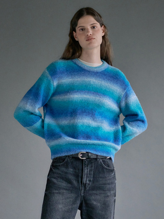 Wool Blended Blue Stripe Knit Pullover SK3WP469-22